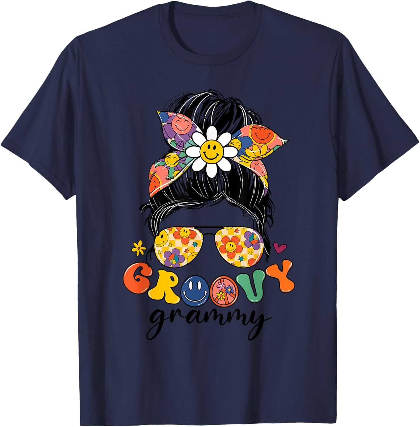 Groovy Grammy Messy Bun Women Mother's Day Grammy Gifts T-Shirt - T-Shirt | Navy