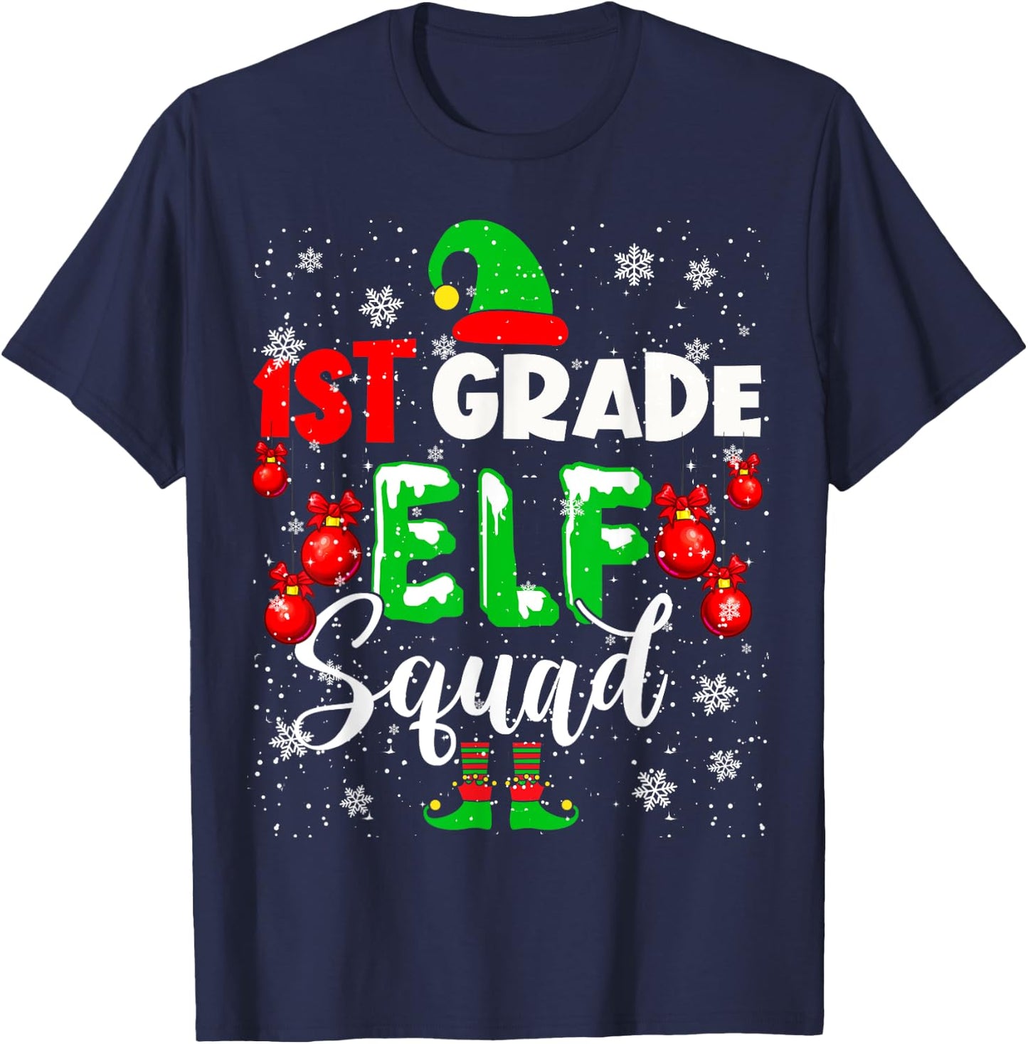 1st Grade ELF Squad Funny Christmas ELF Kids Teacher Group T-Shirt - T-Shirt | Navy