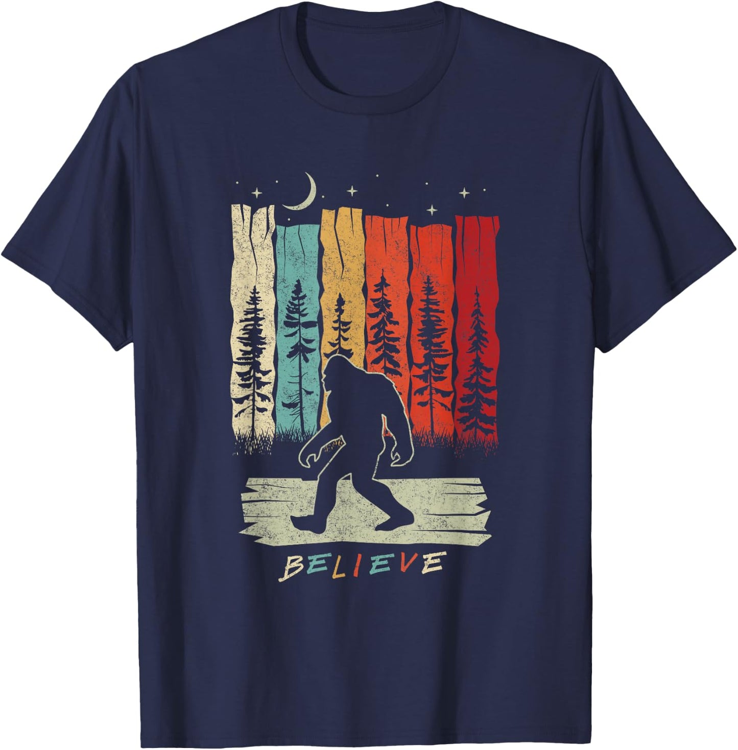 Bigfoot Night Moon Shirt Believe Sasquatch Retro Men Kids T-Shirt - T-Shirt | Navy