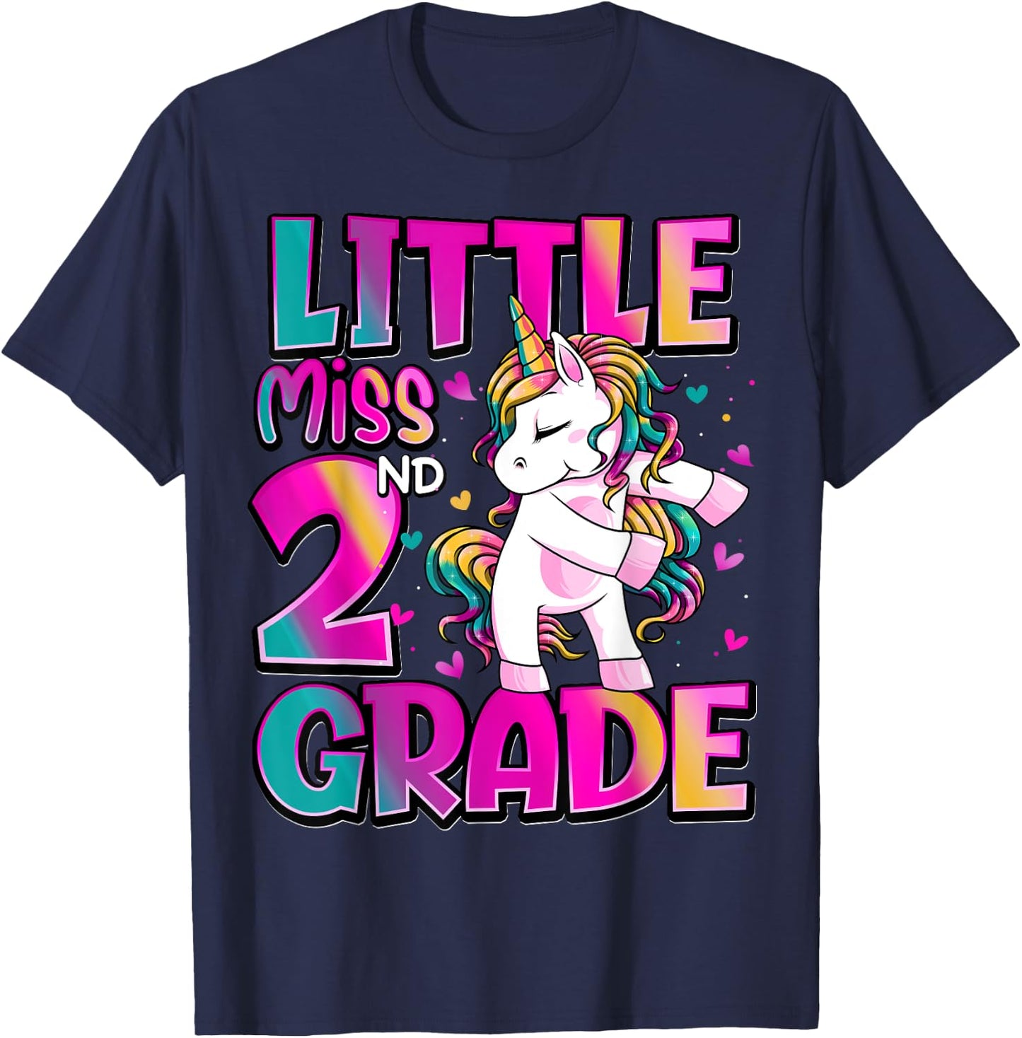Little Miss 2nd Grade Unicorn Back To School 2nd Grade Girls T-Shirt - T-Shirt | Navy