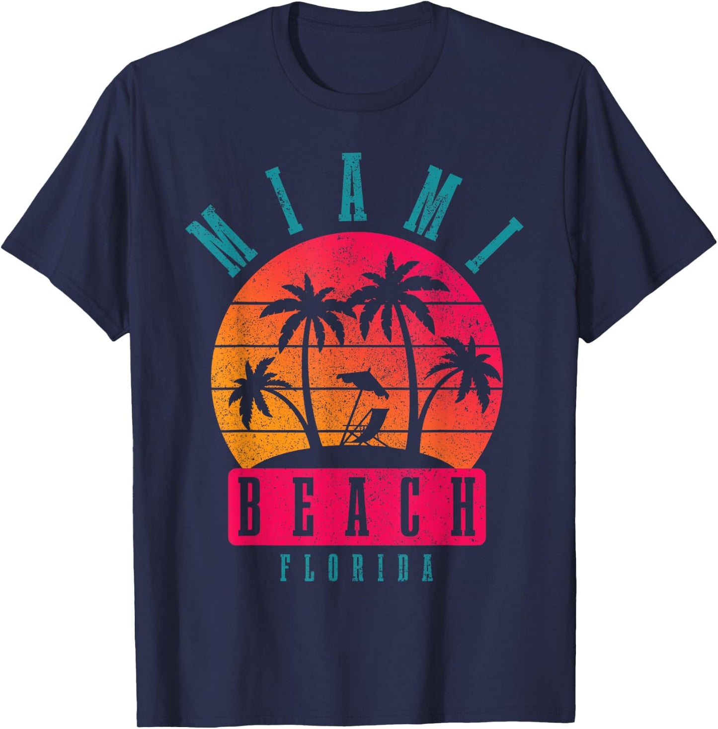 Miami Beach Florida Vintage Retro Men Women Girls Kids T-Shirt - T-Shirt | Navy
