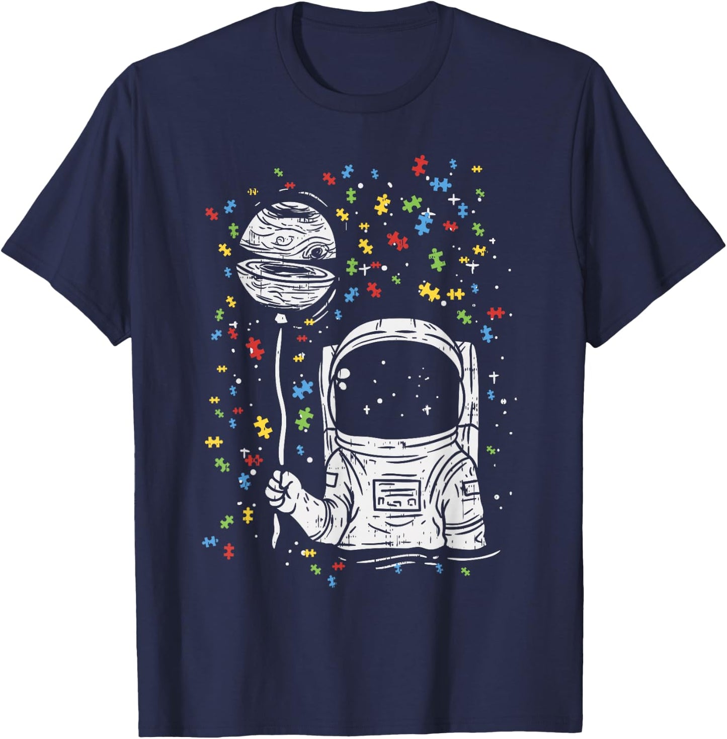 Astronaut Balloon Autism Awareness Space Kids Boy Gift T-Shirt - T-Shirt | Navy