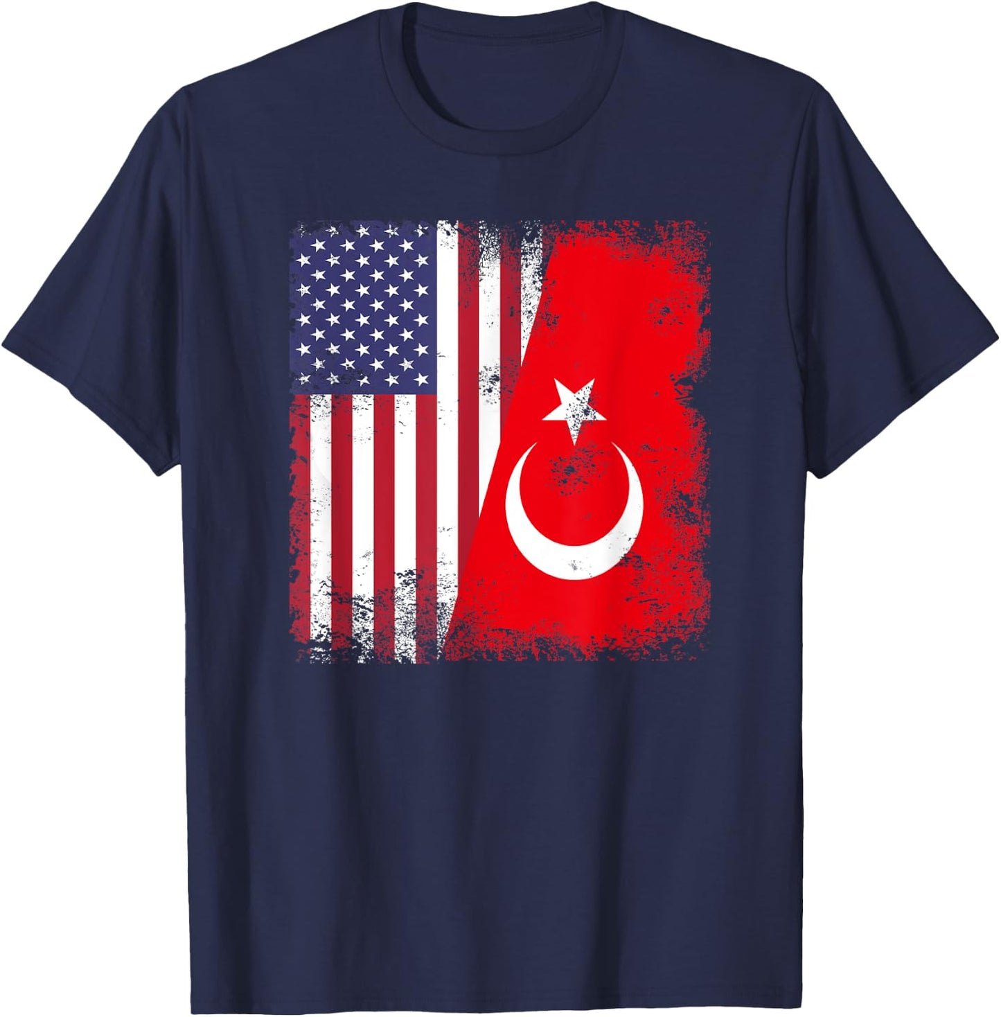 Half Turk Turkish Flag | Vintage Turkey USA Gift T-Shirt - T-Shirt | Navy
