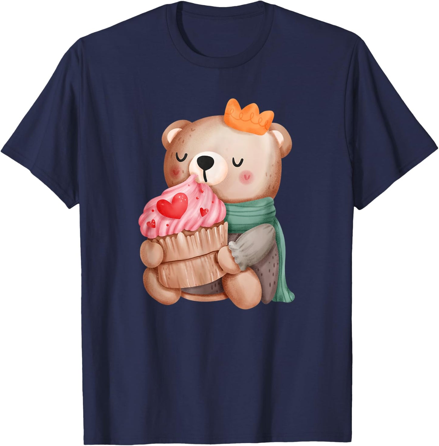 Cute Valentine Teddy Bear Pink Lovely Heart Cupcake Boy T-Shirt - T-Shirt | Navy