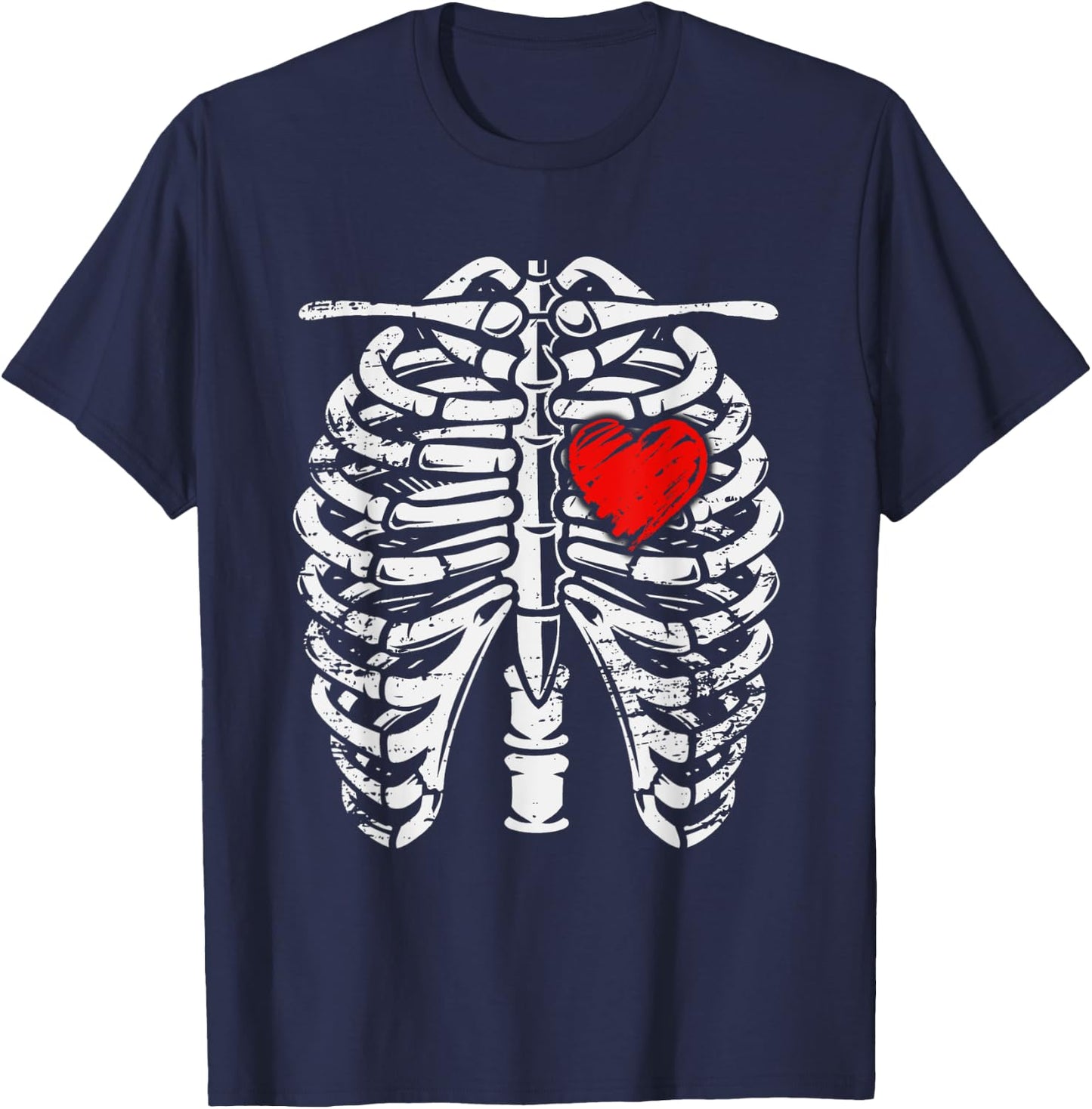 Rib Cage - Heart - Skeleton - Anatomy - X-Ray - Halloween T-Shirt - T-Shirt | Navy