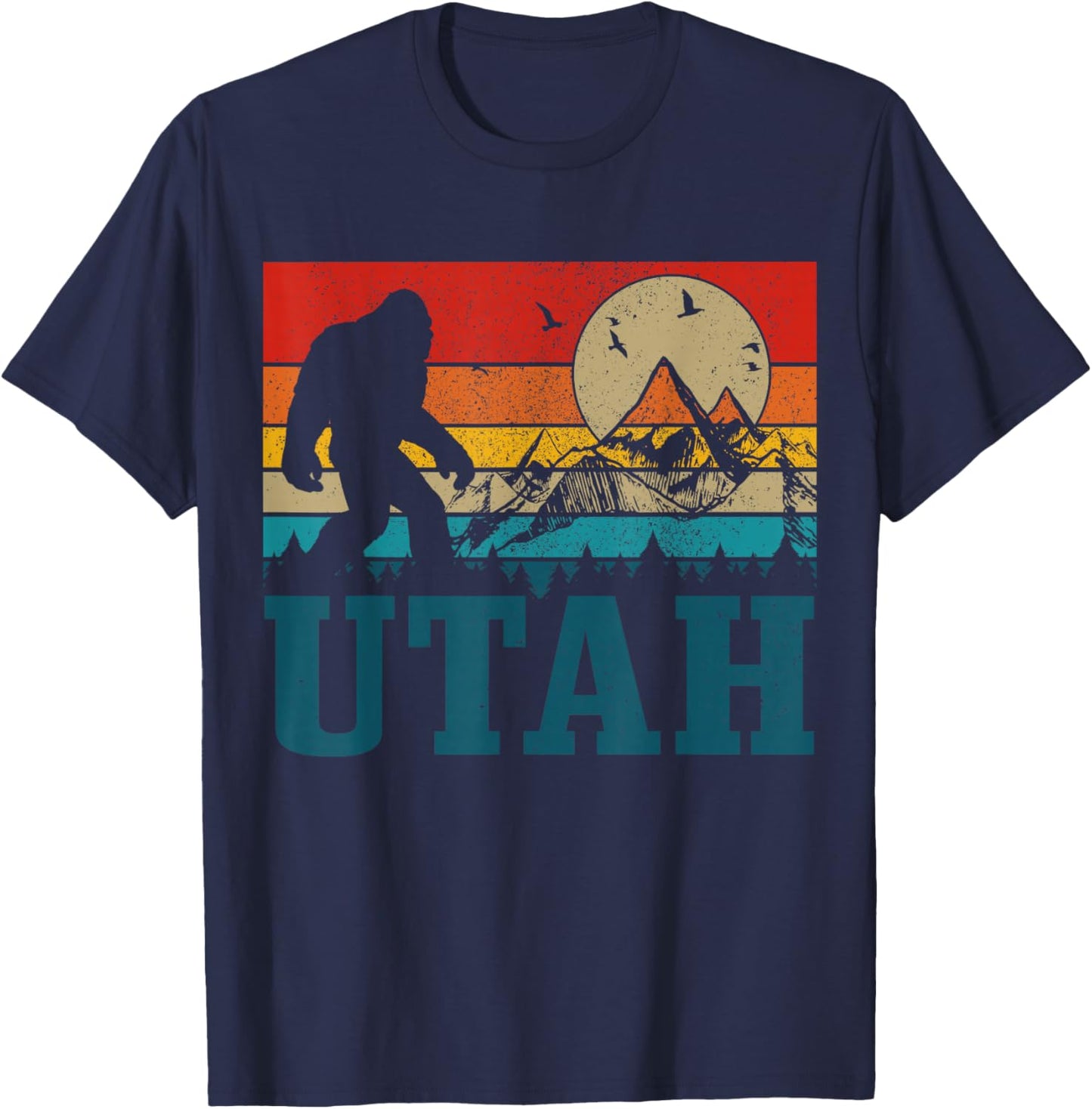 Utah Bigfoot Vintage Mountains Hiking Camping Hunter Gift T-Shirt - T-Shirt | Navy