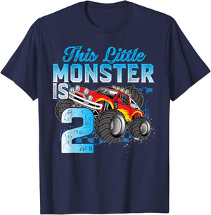 Birthday 2 Years Old Kid Monster Truck 2nd B-day Funny T-Shirt - T-Shirt | Navy