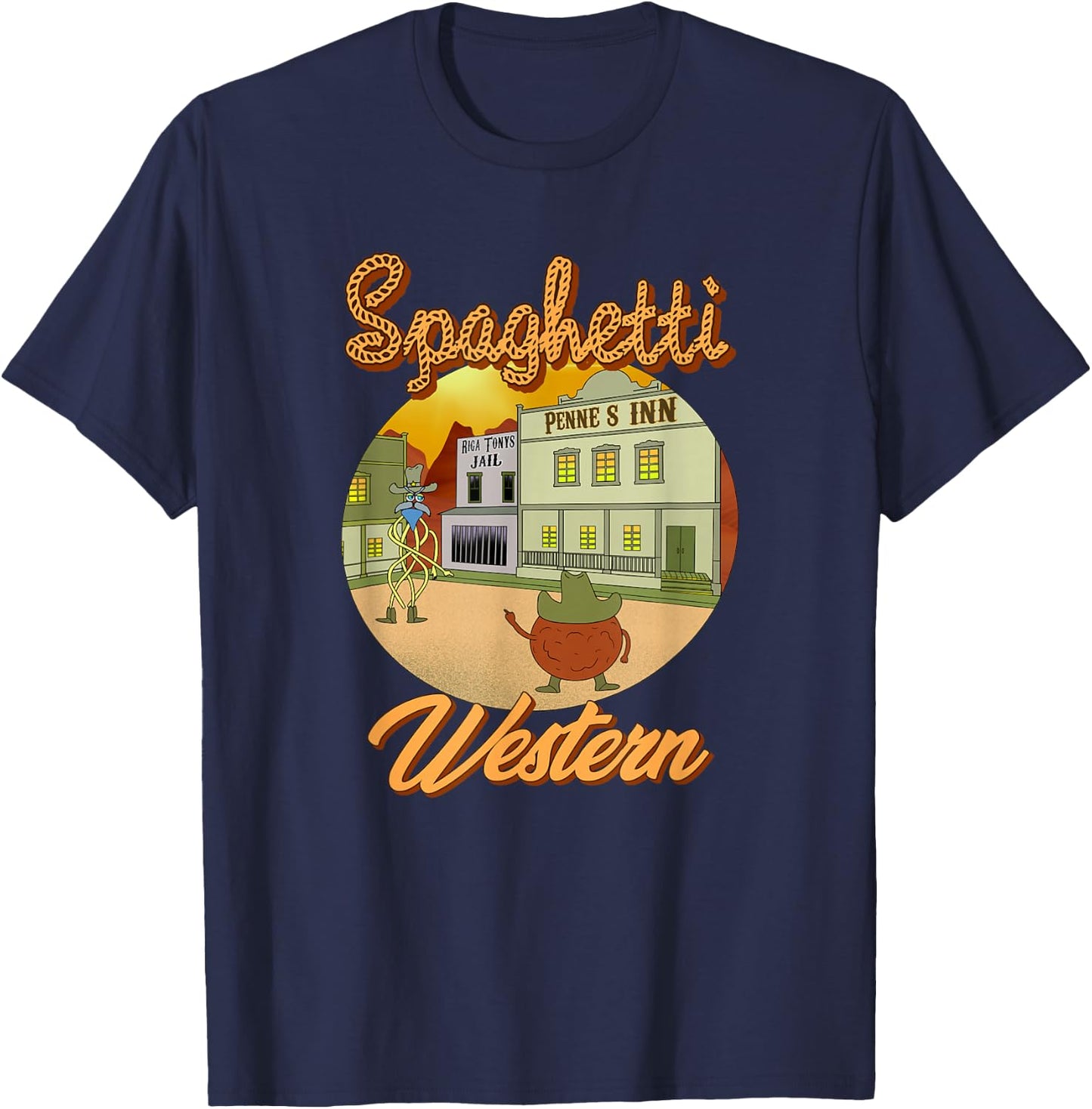 Spaghetti Western, Funny Italian Spaghetti, Pasta Meatballs T-Shirt - T-Shirt | Navy