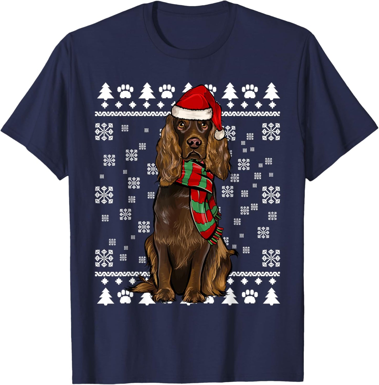 Boykin Spaniel Dog Santa Hat Xmas Ugly Christmas T-Shirt - T-Shirt | Navy