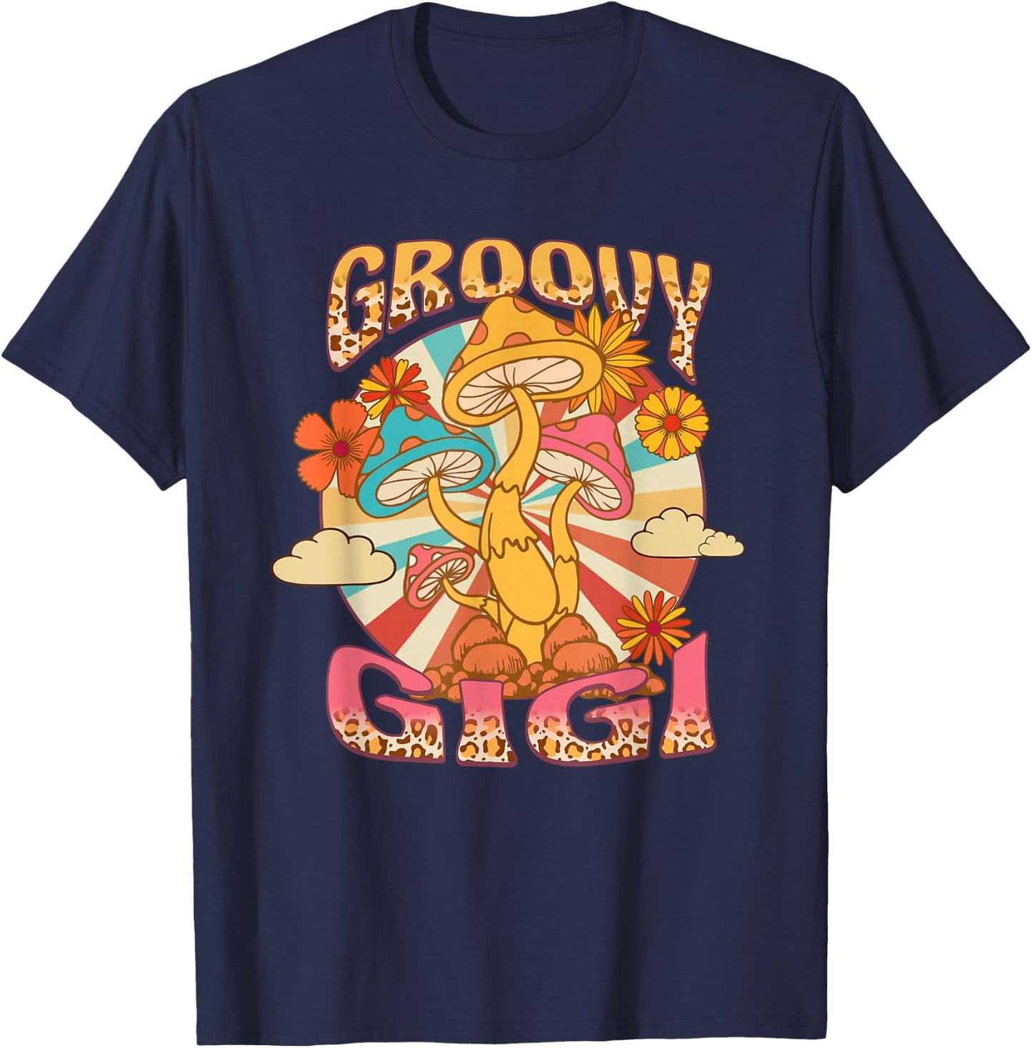 Groovy Gigi Leopard Mushroom Grandma Flowers Mother's Day T-Shirt - T-Shirt | Navy