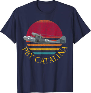 American WW2 Planes PBY Catalina Flying Boat Seaplane T-Shirt - T-Shirt | Navy