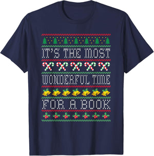 It's The Most Wonderful Time For A Book Xmas Bookworm Lover T-Shirt - T-Shirt | Navy