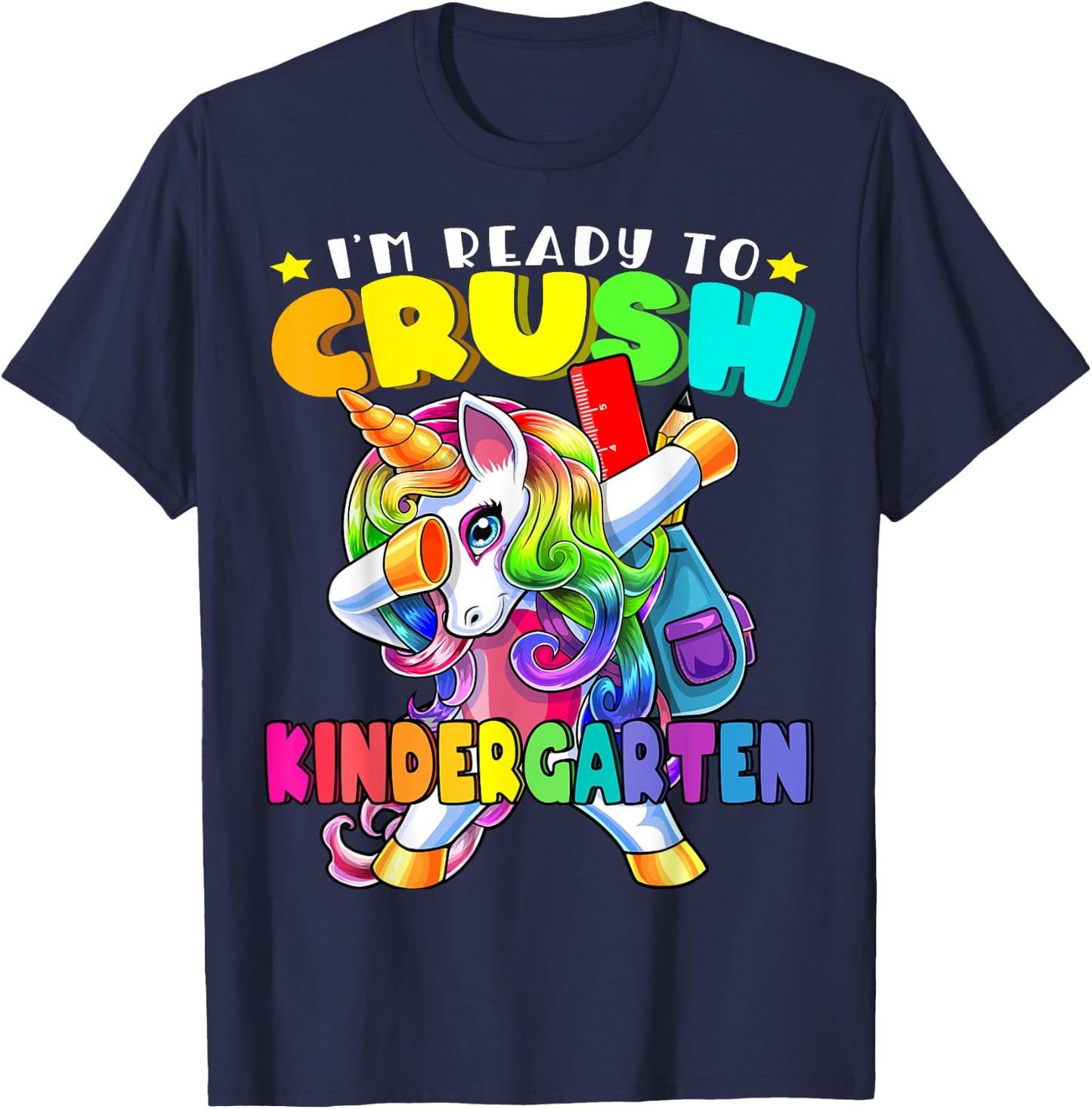 Crush Kindergarten Dabbing Unicorn Back to School Girls Gift T-Shirt - T-Shirt | Navy