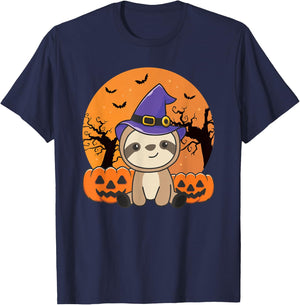 Sloth In Pumpkin Witch Sloths Happy Halloween T-Shirt - T-Shirt | Navy