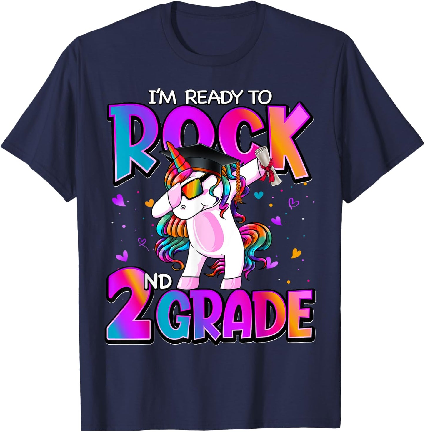 I'm Ready To Rock 2nd Grade Unicorn Back To School Girls T-Shirt - T-Shirt | Navy