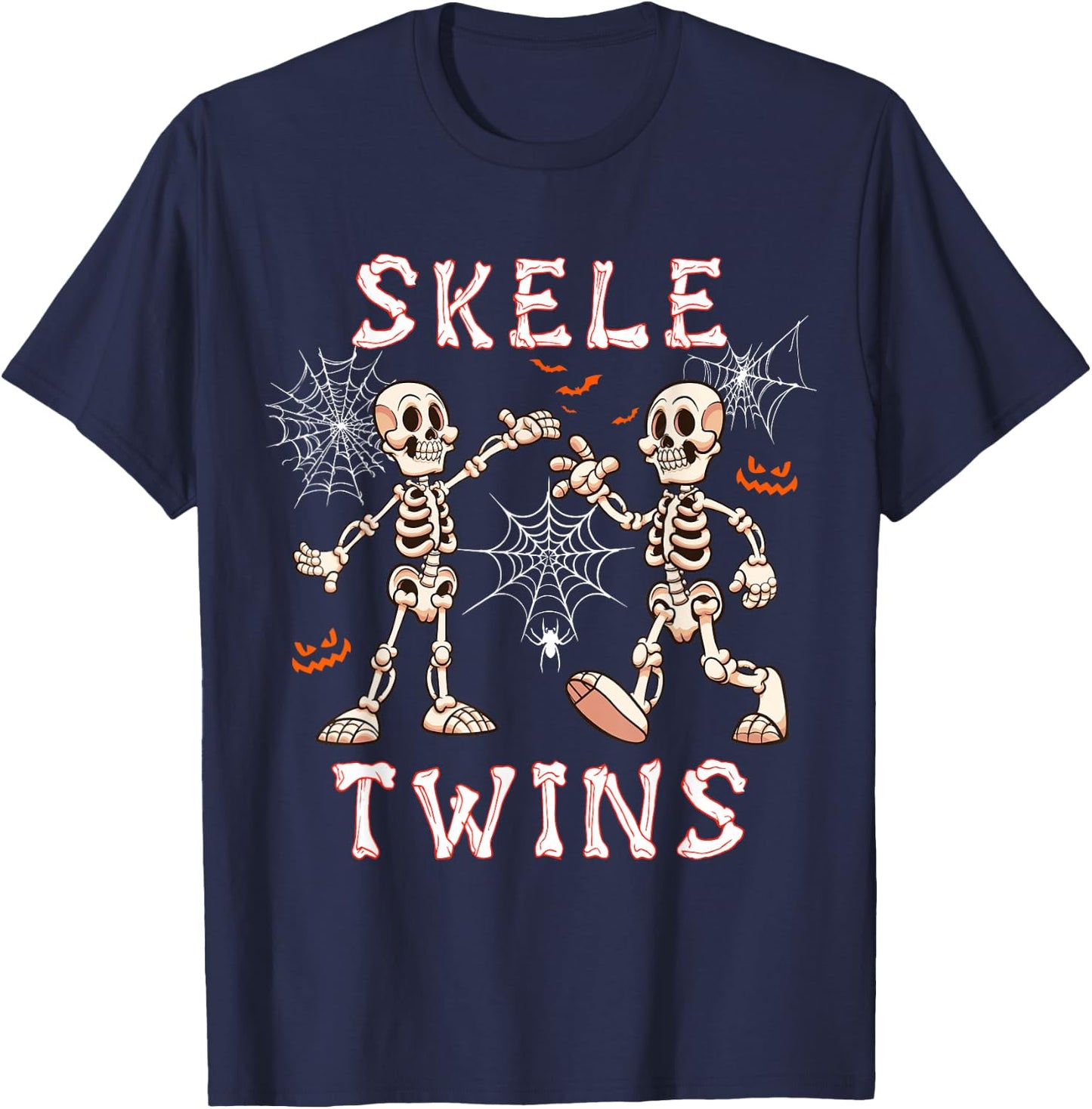 Skele Cute Twins Halloween Two Horror Skeletons Lover Family T-Shirt - T-Shirt | Navy