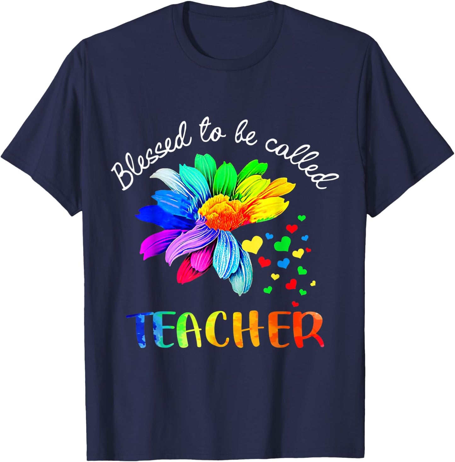 Blessed To Be Called Teacher Flower Power T-Shirt - T-Shirt | Navy
