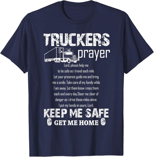 Truck Driver Prayer Trucker Driving Gift T-Shirt - T-Shirt | Navy
