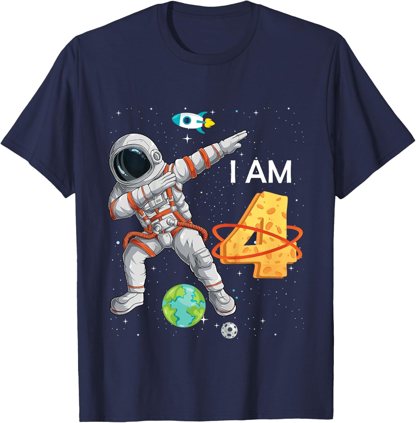 Kids 4 Years Old Birthday Boy Astronaut Space 4th B-Day T-Shirt - T-Shirt | Navy