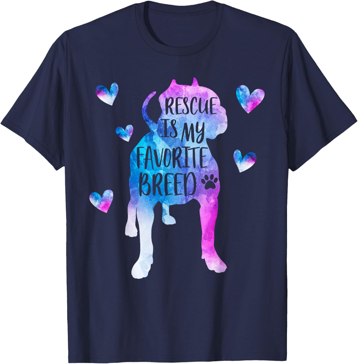 Pitbull Rescue is my Favorite Breed Watercolor Cute Mom T-Shirt - T-Shirt | Navy