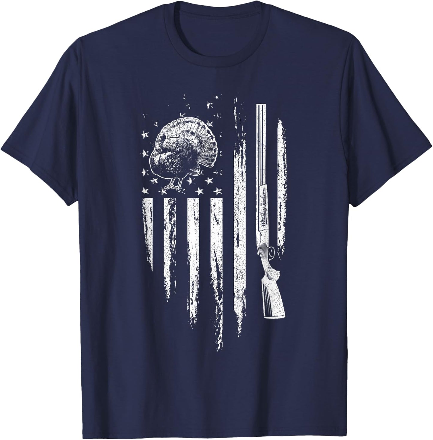 Turkey Hunting American Flag Thunder Chicken Gift Hunter T-Shirt - T-Shirt | Navy