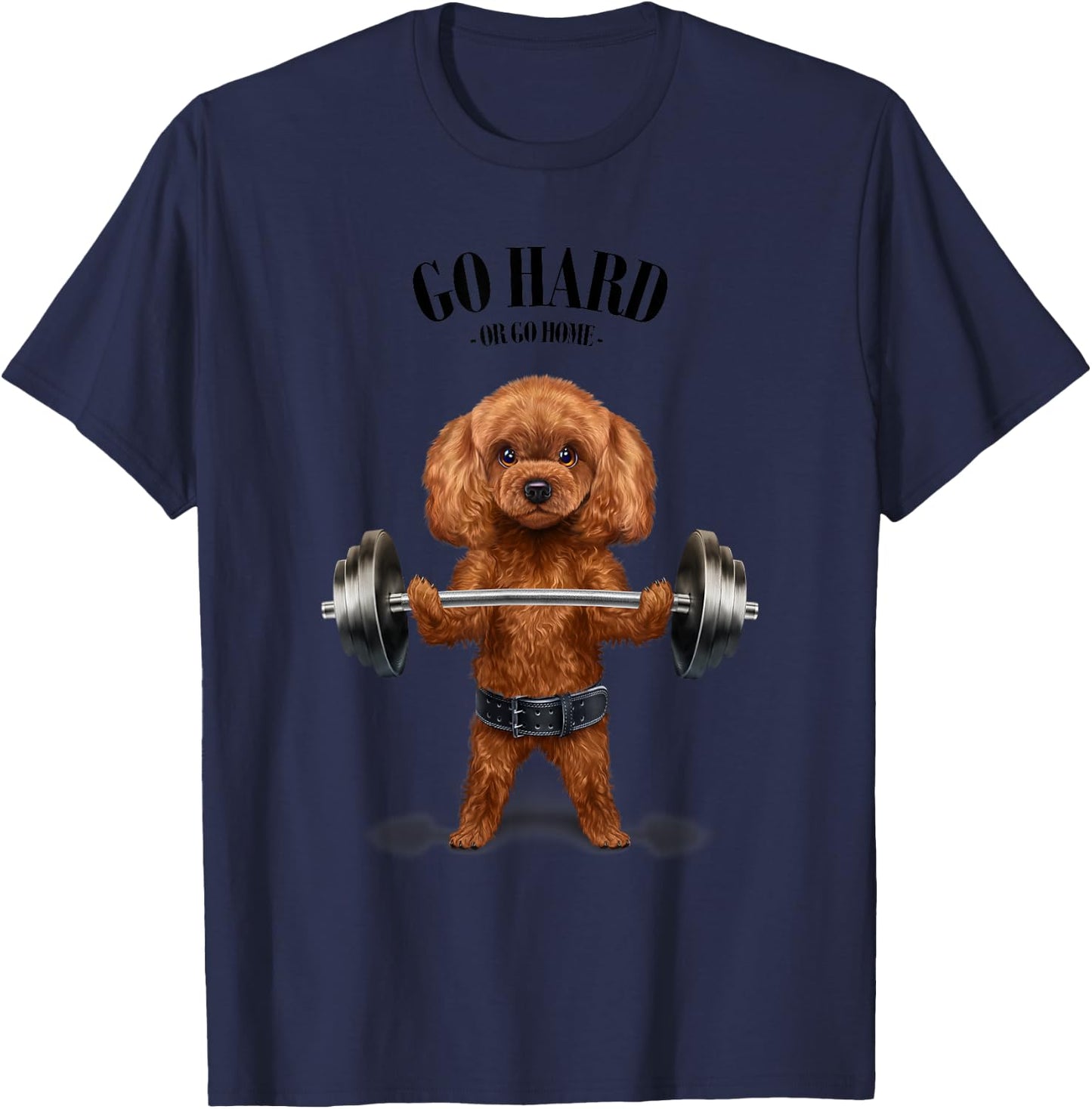 Tan Poodle Dog Weightlifting in Fitness Gym T-Shirt - T-Shirt | Navy