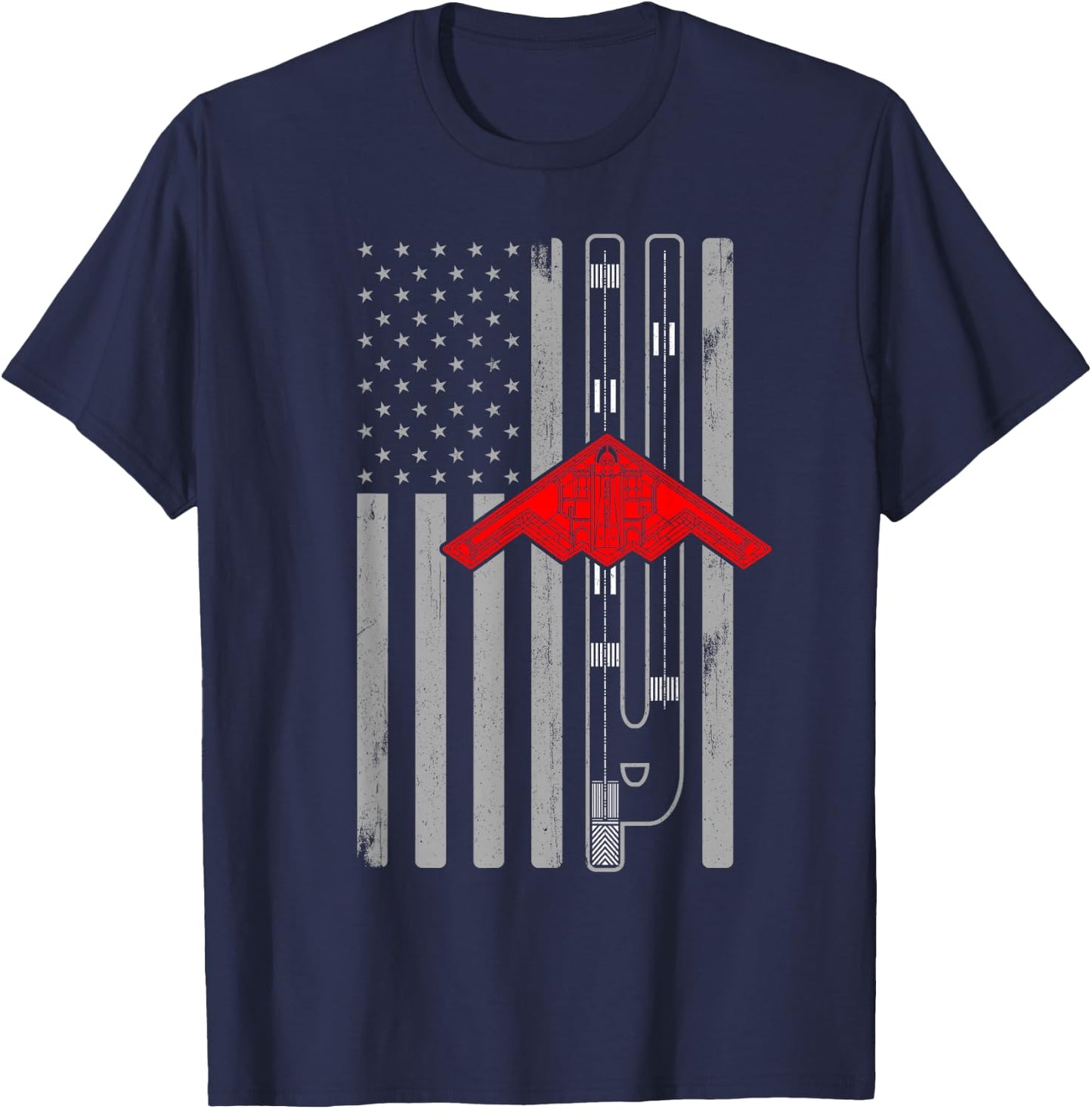 B-2 Stealth Bomber Military Airplane American Flag Runway B2 T-Shirt - T-Shirt | Navy