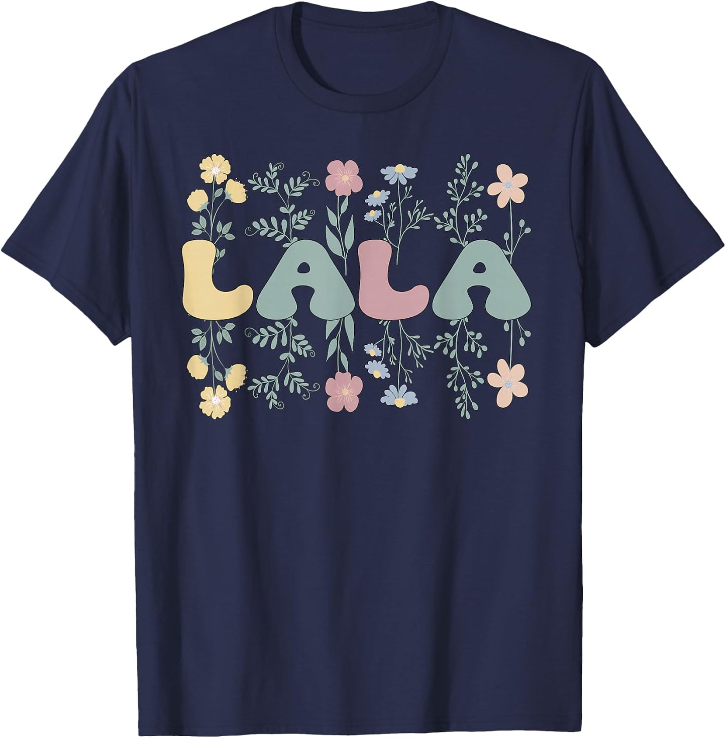 Groovy Lala Grandmother Flowers Lala Grandma T-Shirt - T-Shirt | Navy