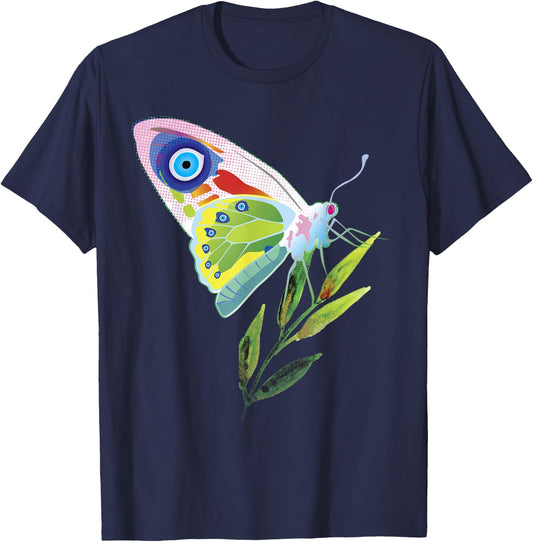 Evil Eye Shirt Protect Against Evil Greek Eye Butterfly T-Shirt - T-Shirt | Navy