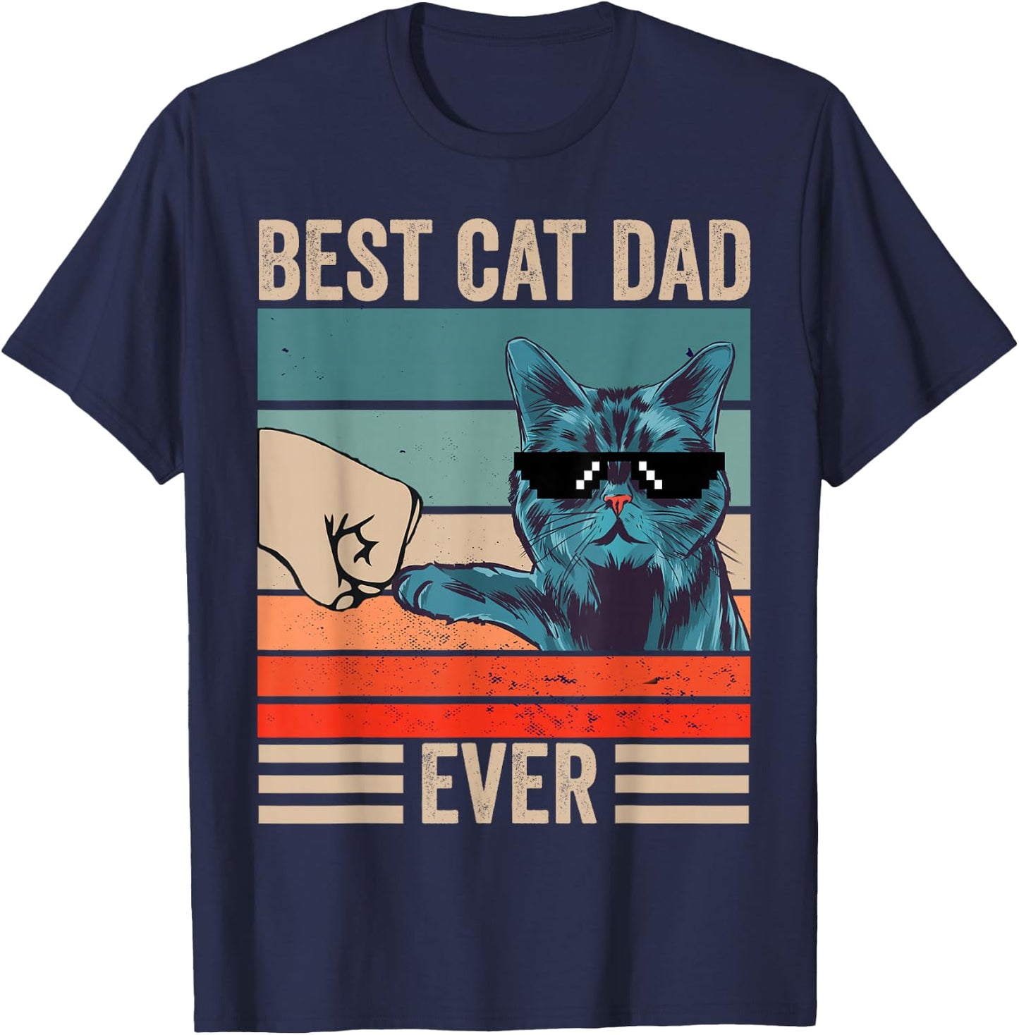 Vintage Best Cat Dad Ever Bump Fist Father's Day Cat Daddy T-Shirt - T-Shirt | Navy