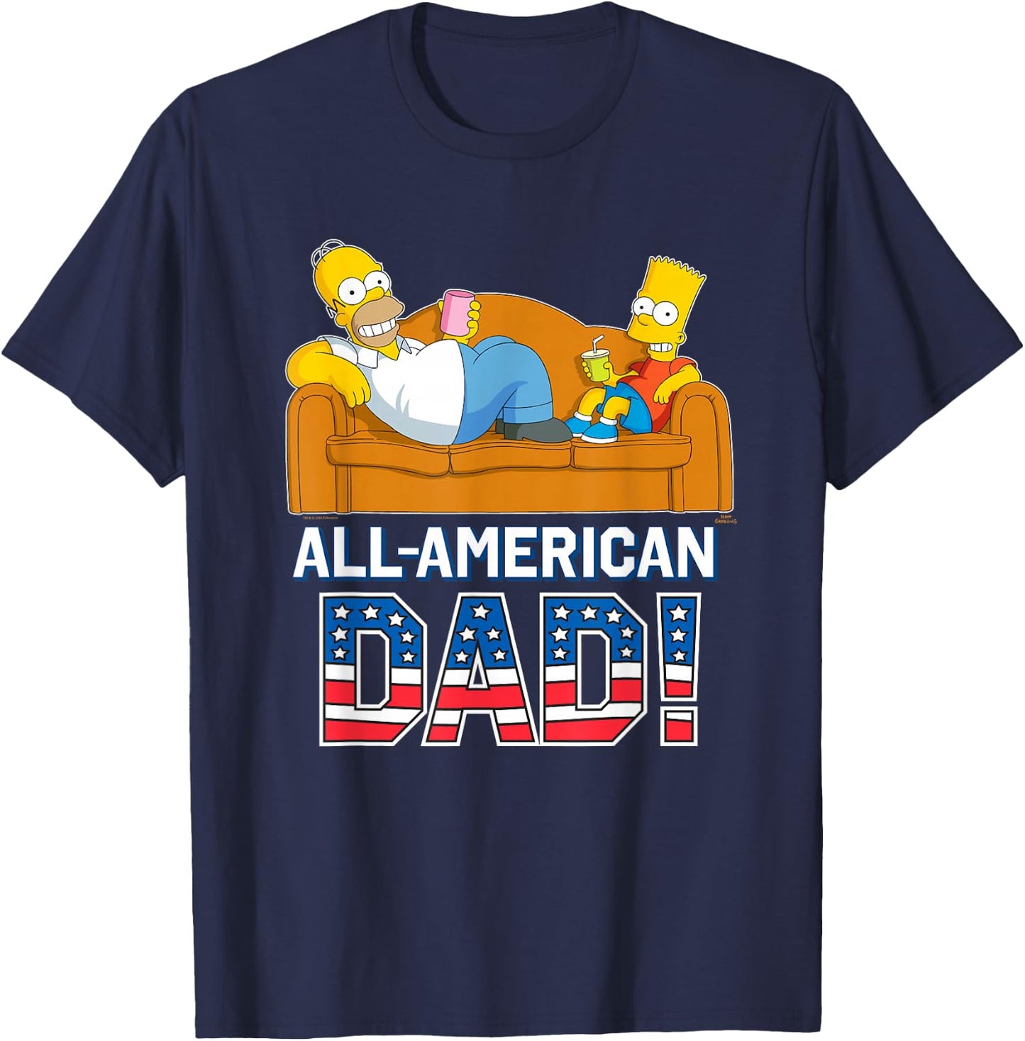 The Simpsons Homer & Bart All-American Dad Father's Day USA T-Shirt - T-Shirt | Navy