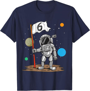6th Birthday Party Outer Astrology | 6 Years Astronaut Space T-Shirt - T-Shirt | Navy