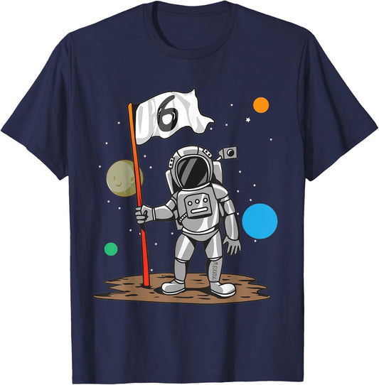 6th Birthday Party Outer Astrology | 6 Years Astronaut Space T-Shirt - T-Shirt | Navy