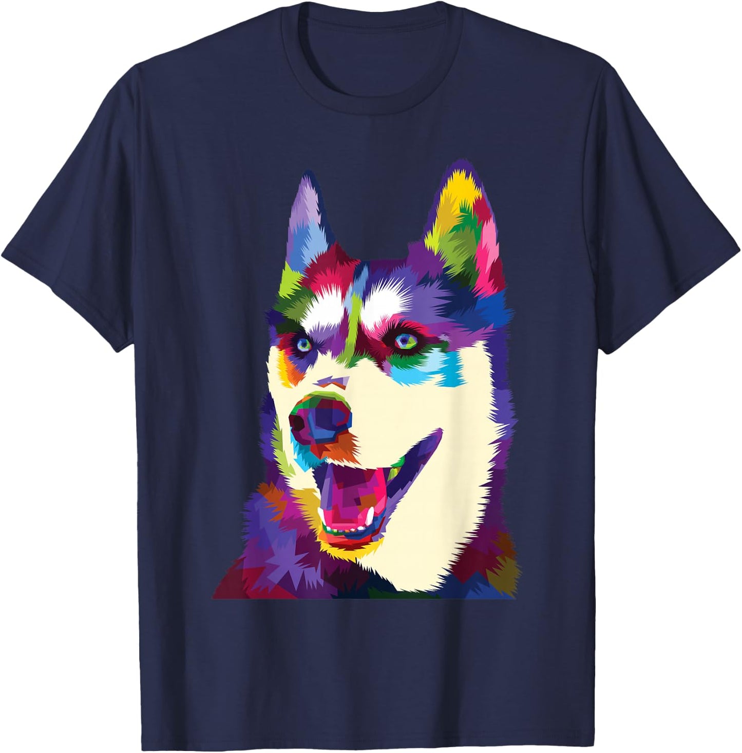 Colorful Dog Rainbow Siberian Husky Puppy Vibrant Dog Women Kids T-Shirt - T-Shirt | Navy
