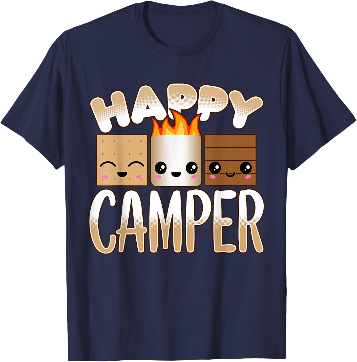 Campfire Camping Outdoor Friends Smores Happy Camper T-Shirt - T-Shirt | Navy