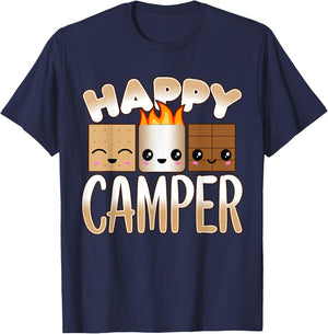Campfire Camping Outdoor Friends Smores Happy Camper T-Shirt - T-Shirt | Navy