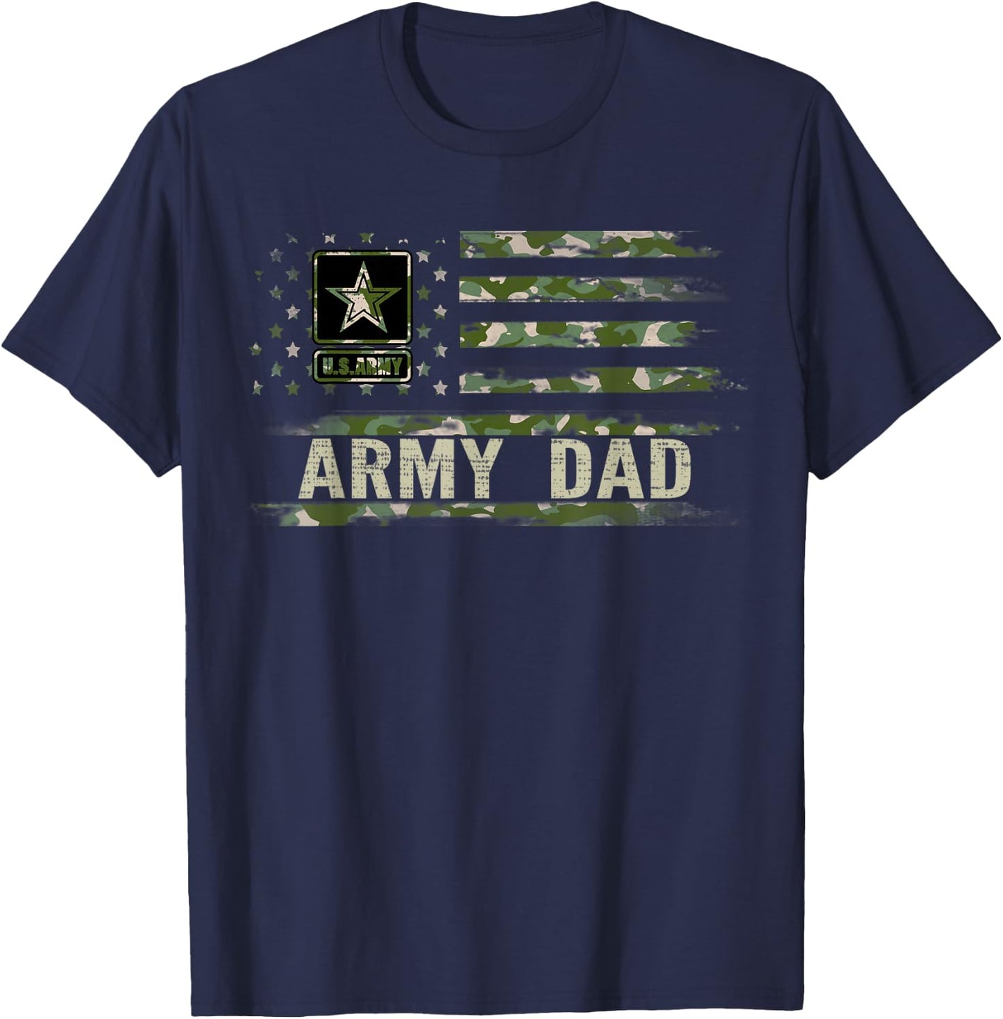 Vintage Army Dad With Camo American Flag For Veteran Gift T-Shirt - T-Shirt | Navy