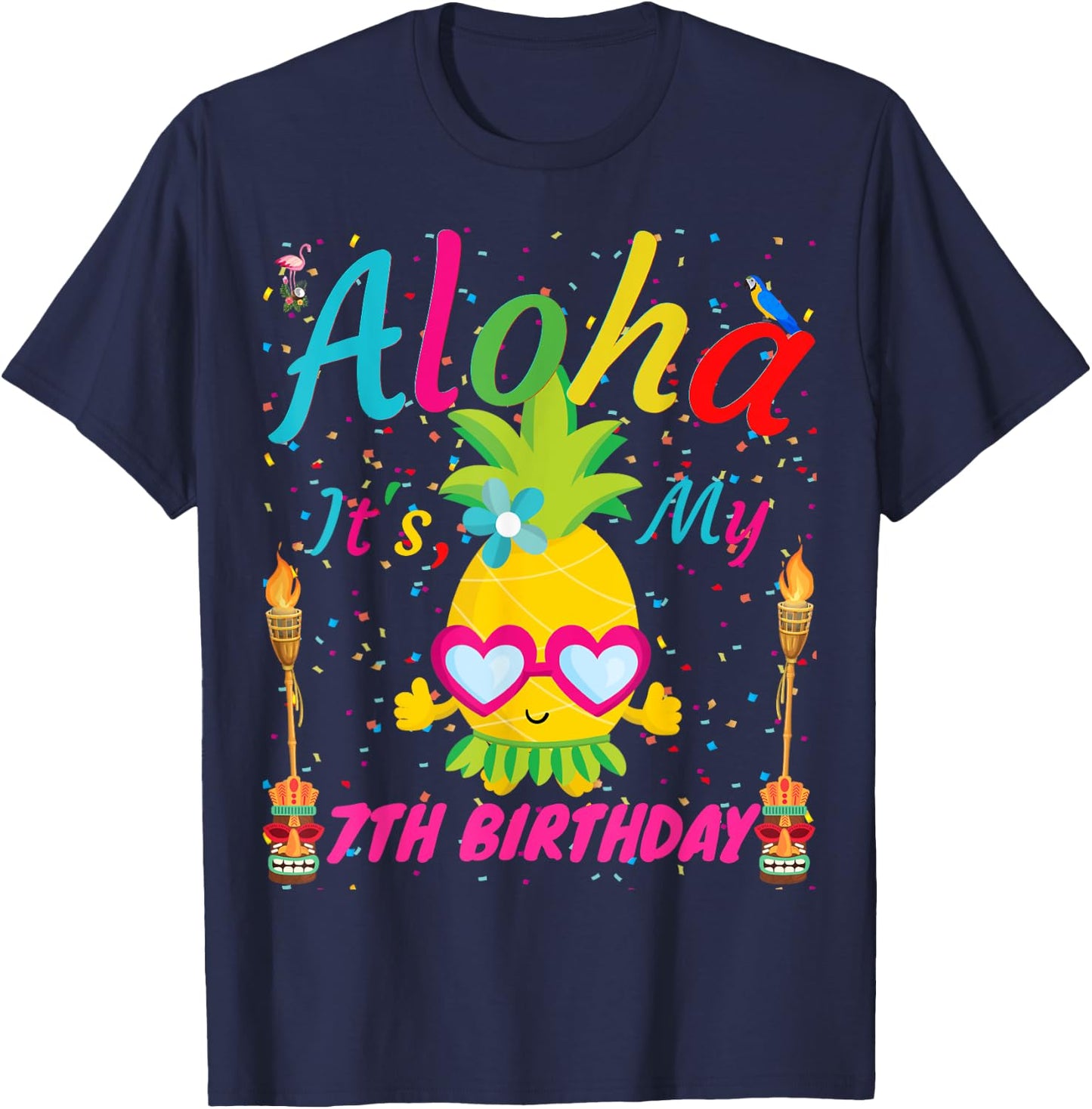 Aloha It's My 7th Birthday Hawaii Girls Sunglass Pineapple T-Shirt - T-Shirt | Navy