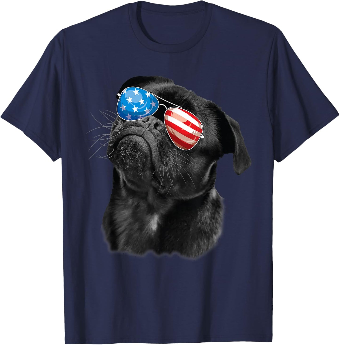 Pug 4th of July Dog Mom Dog Dad USA Flag Funny Black Pug T-Shirt - T-Shirt | Navy