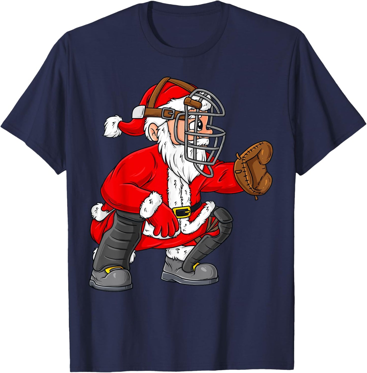 Christmas Santa Claus Baseball Catcher Boys Girls Kids Xmas T-Shirt - T-Shirt | Navy