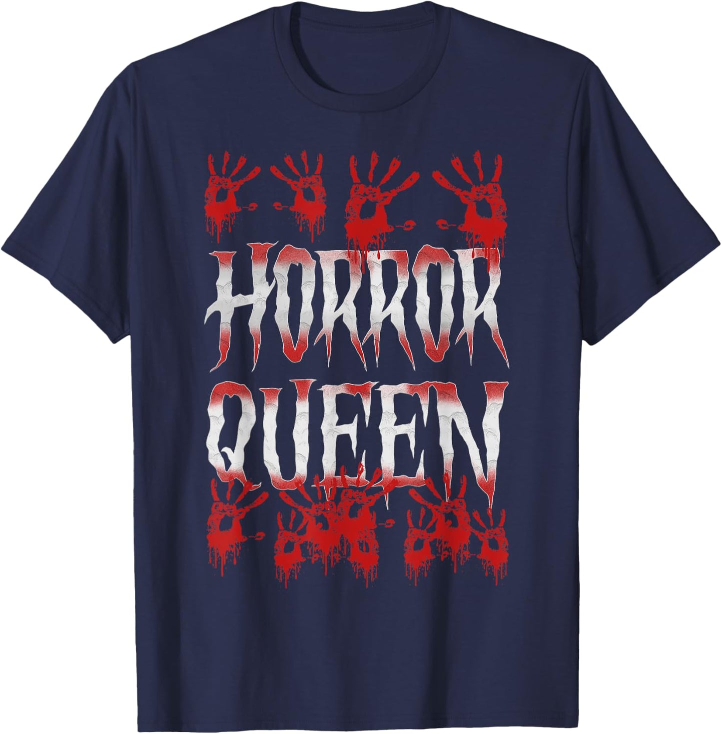 Horror Queen Halloween Scary Bloody Hand T-Shirt - T-Shirt | Navy