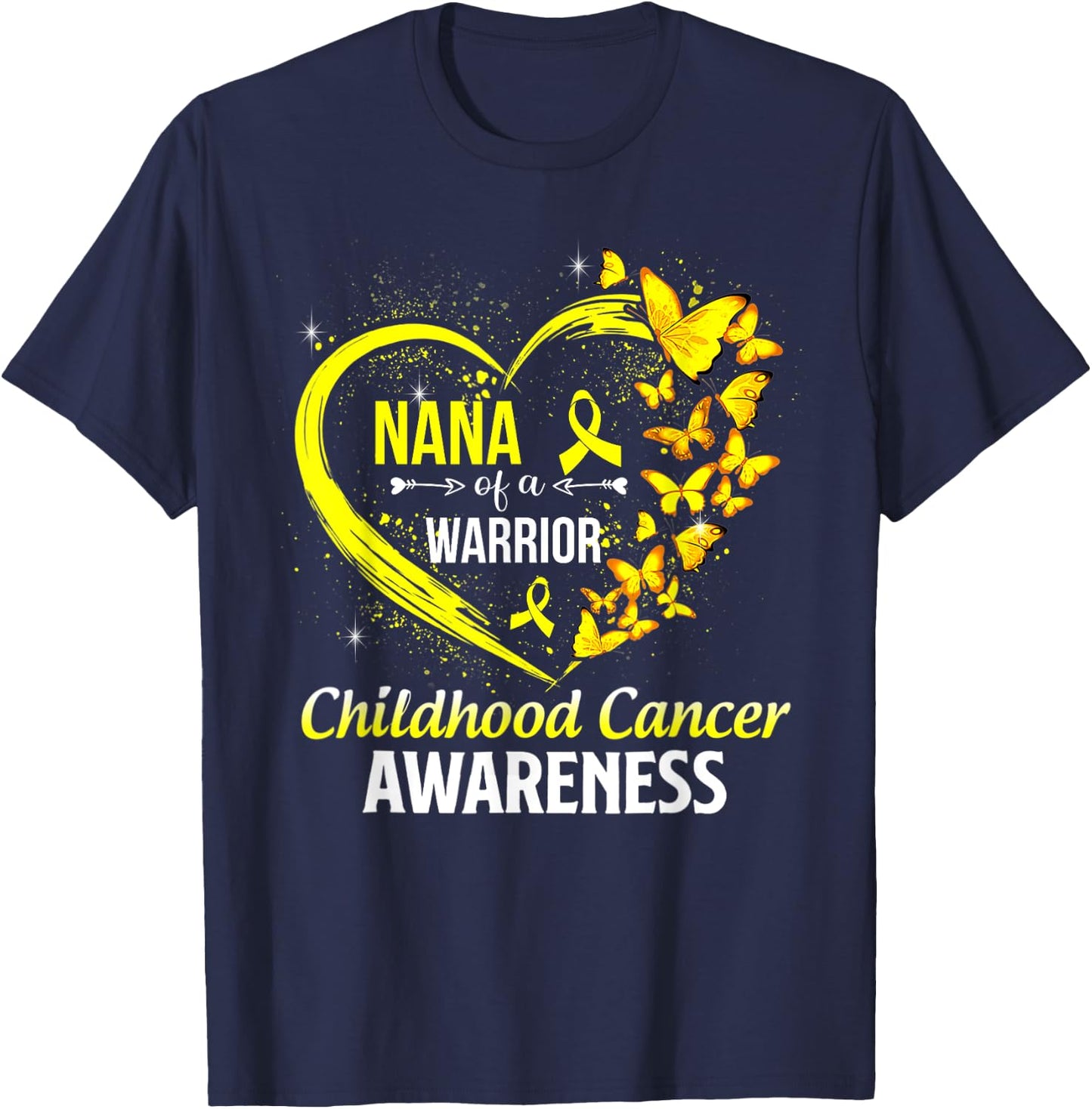Butterfly Nana Of A Warrior Childhood Cancer Awareness T-Shirt - T-Shirt | Navy