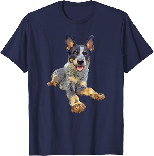 Queensland Heeler Blue Laying Down T-Shirt - T-Shirt | Navy