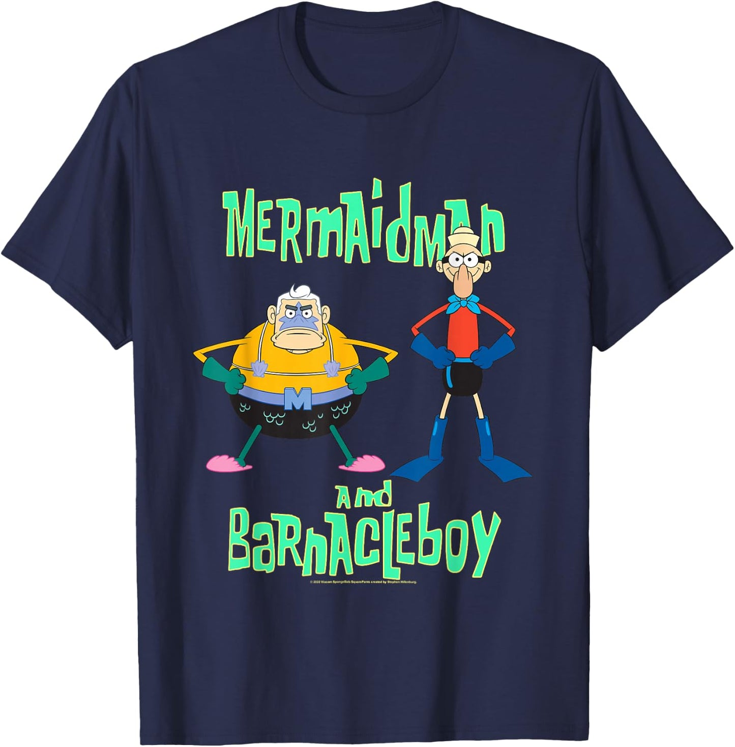 Spongebob Squarepants Mermaidman and Barnacleboy T-Shirt - T-Shirt | Navy