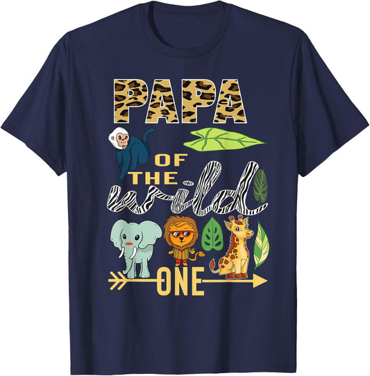 Papa Of The Wild One Zoo 1st Birthday Safari Jungle Animal T-Shirt - T-Shirt | Navy