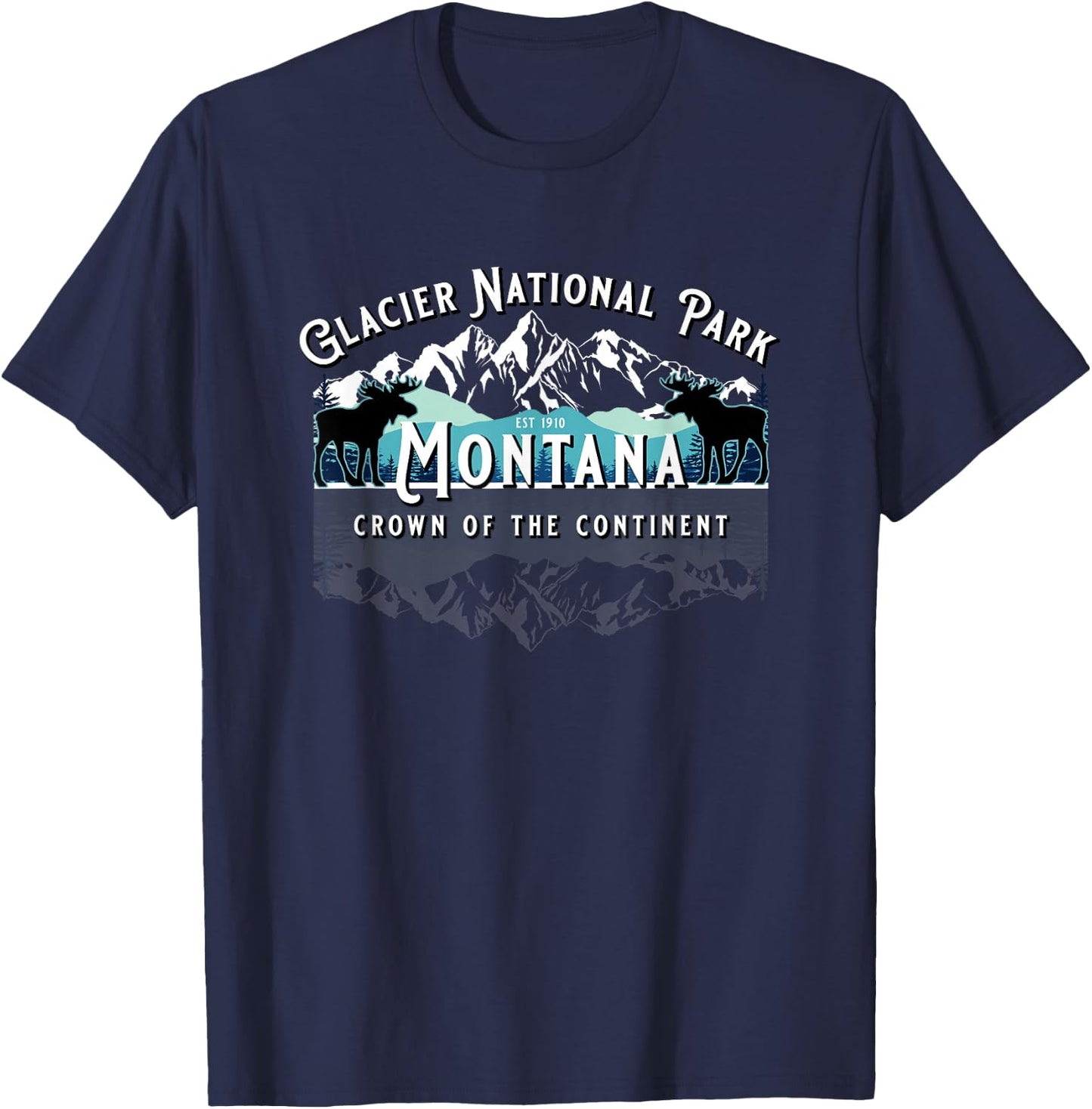Glacier National Park Montana Moose Hiking Camping Souvenir T-Shirt - T-Shirt | Navy