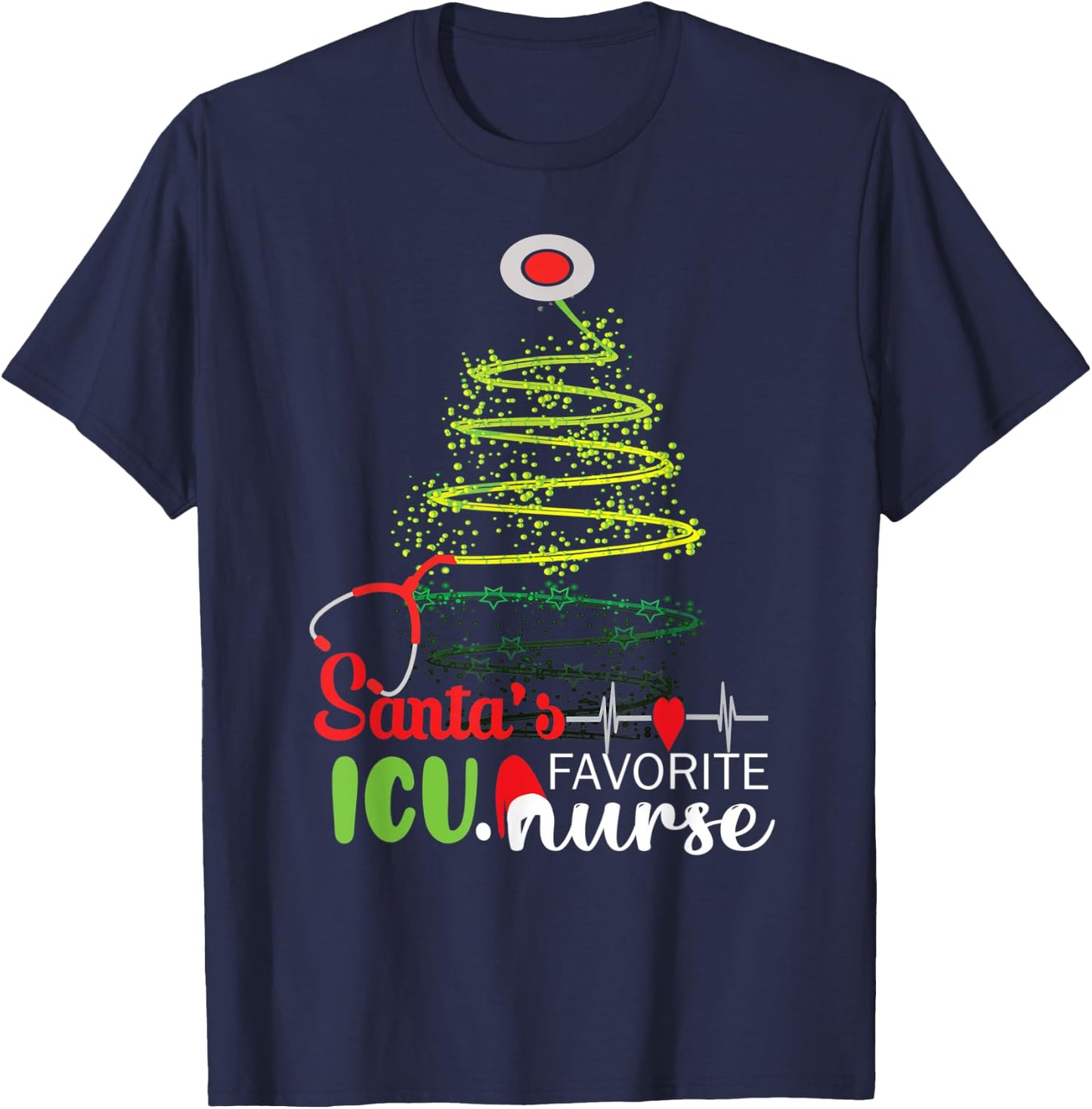 Christmas Party Intensive Care Santa's Favorite ICU Nurse T-Shirt - T-Shirt | Navy