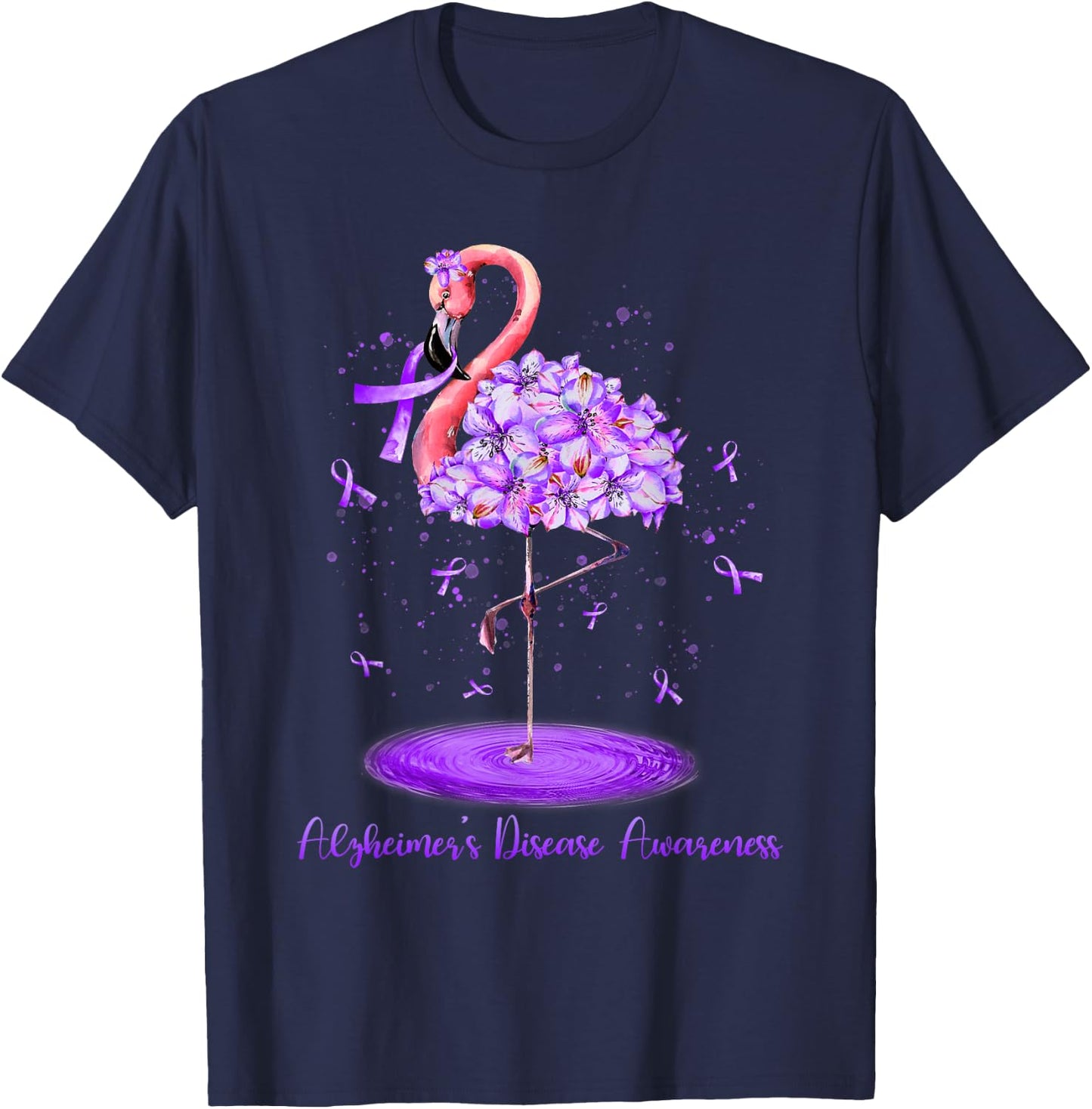 Purple Flamingo Alzheimers Disease Awareness Month November T-Shirt - T-Shirt | Navy