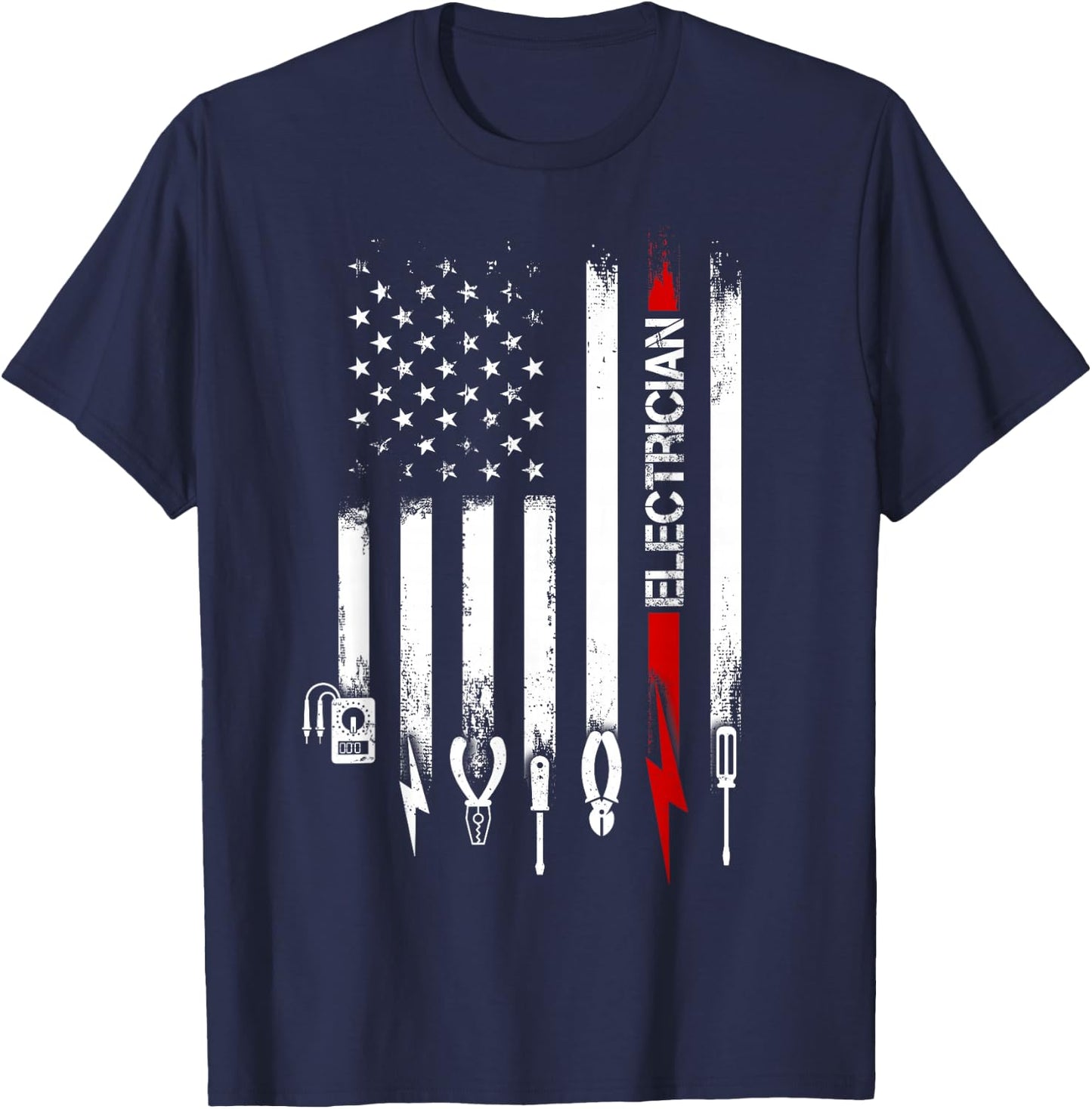 American Flag with Electrician men father T-Shirt - T-Shirt | Navy