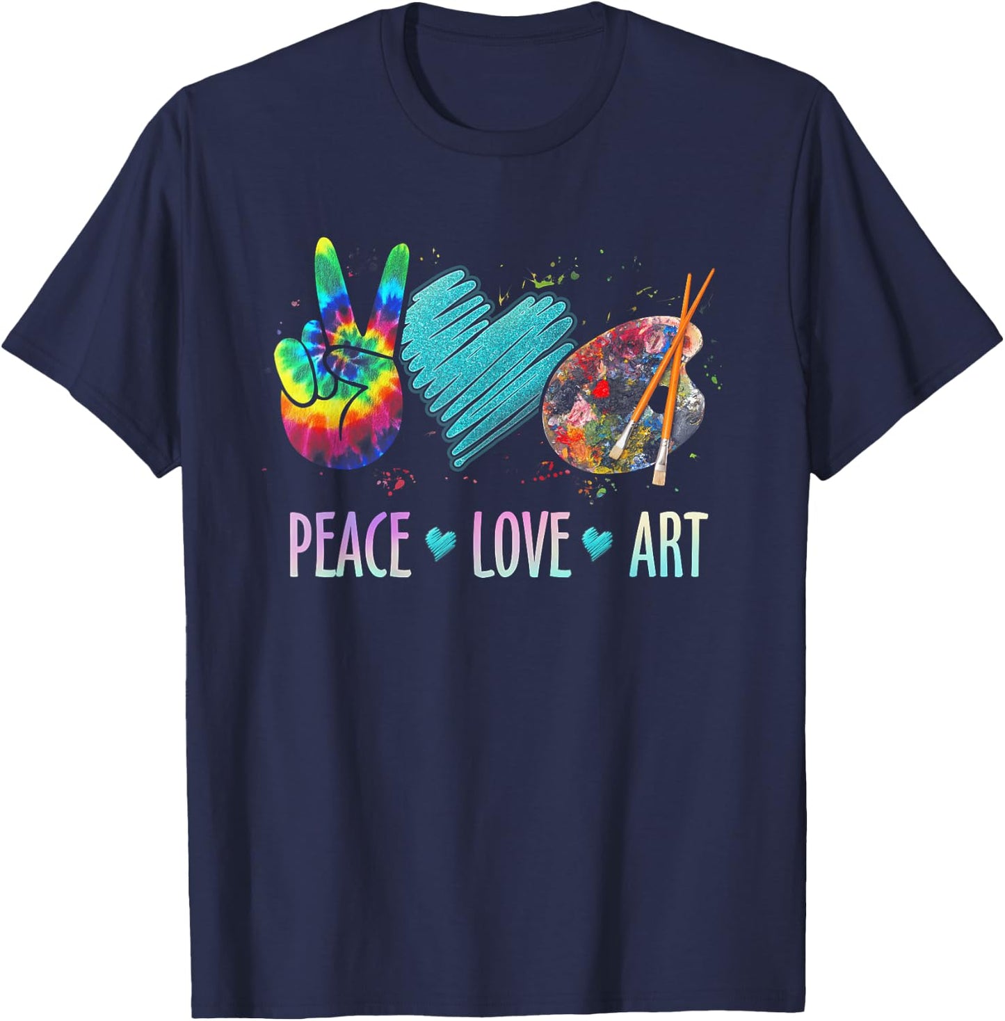Peace Love Art Painting Palette Art Teacher T-Shirt - T-Shirt | Navy